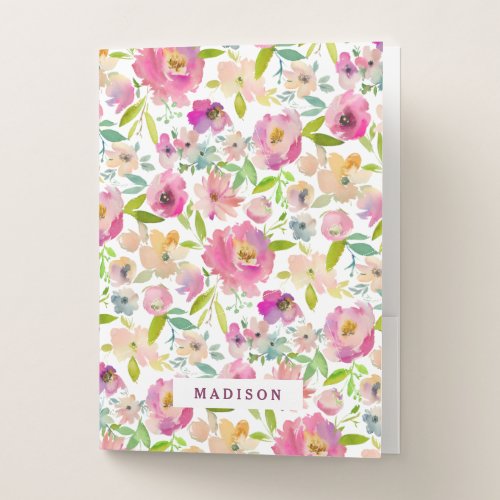 Blooming Chic Mint  Blush Pink Floral Monogram Pocket Folder