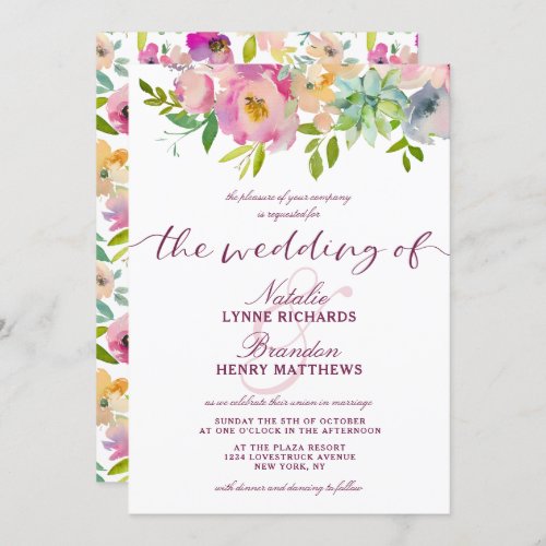 Blooming Chic Mint  Blush Pink Floral Wedding Invitation