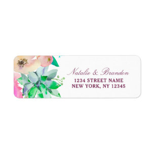 Blooming Chic Mint & Blush Wedding Return Address Label