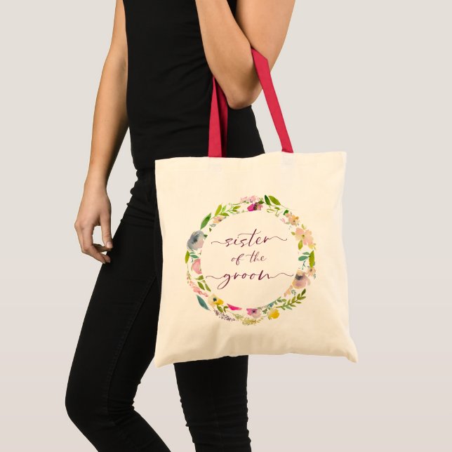 Blooming Chic Mint & Peach Sister of the Groom Tote Bag (Front (Product))