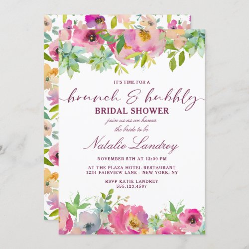 Blooming Chic Pink Brunch  Bubbly Bridal Shower Invitation