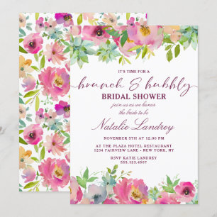 Blooming Chic Pink Brunch & Bubbly Bridal Shower Invitation