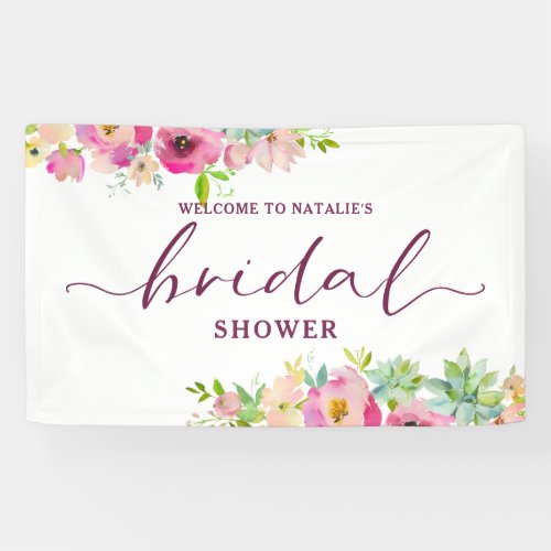 Blooming Chic Pink Floral Bridal Shower Welcome Banner