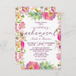 Blooming Chic Pink Floral Wedding Rehearsal Dinner Invitation