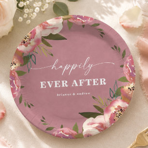 Blooming Chic Rose Pink Floral Wedding Reception Paper Plates