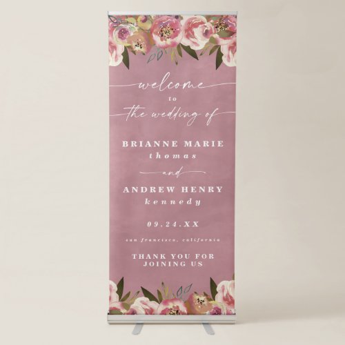 Blooming Chic Rose Pink Floral Wedding Welcome Retractable Banner