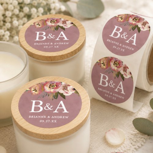 Blooming Chic Rose Pink Monogram Wedding Stickers