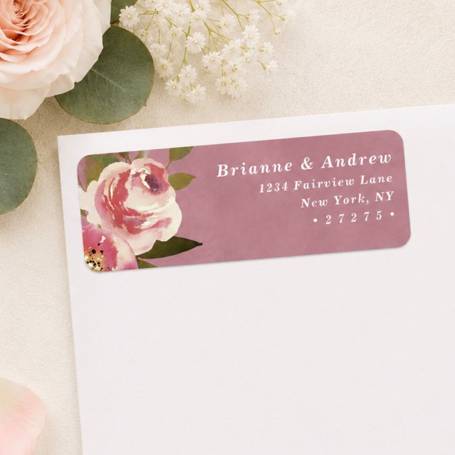 Blooming Chic Rose Pink Wedding Return Address Label (Elegant wild rose pink return address labels)