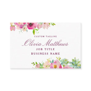 Blooming Chic Succulents Pink Watercolor Floral Business Card
