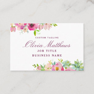 Blooming Chic Succulents Pink Watercolor Floral Business Card