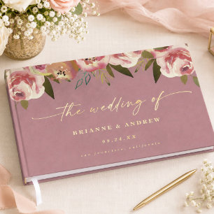 Blooming Chic Wild Rose Pink Gold Foil Wedding Guest Book