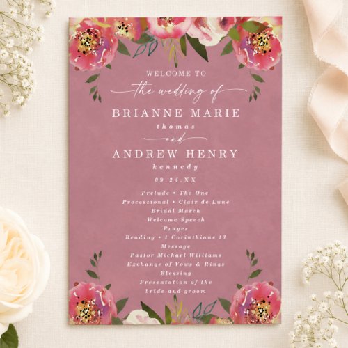 Blooming Chic Wild Rose Pink Wedding Ceremony Program