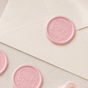 Blooming Chic Wild Rose Pink Wedding Initials Wax Seal Sticker