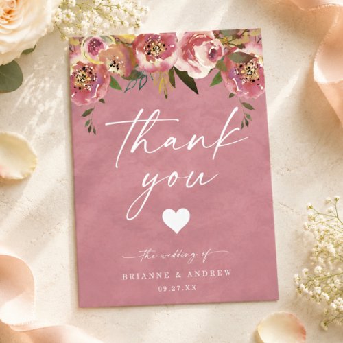 Blooming Chic Wild Rose Pink Wedding Photo  Thank You Card
