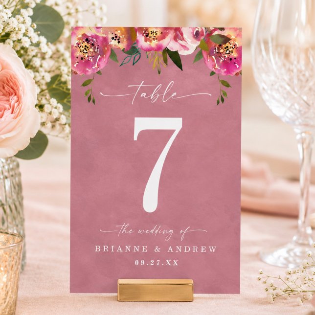 Blooming Chic Wild Rose Pink Wedding Table Number (Elegant wild rose pink floral wedding reception or dinner party table numbers)
