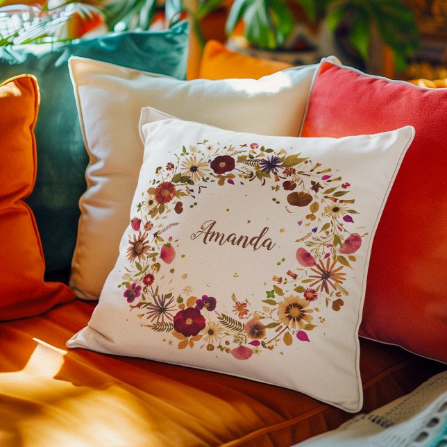 Blooming Circle | Pressed Flower Art by S. Frigui Throw Pillow (Creator Uploaded)