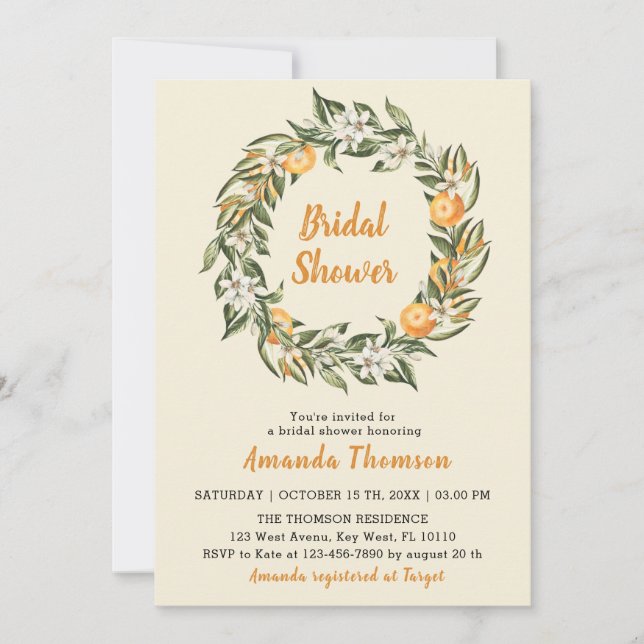 Blooming Citrus Botanical Bridal Shower Invitation (Front)