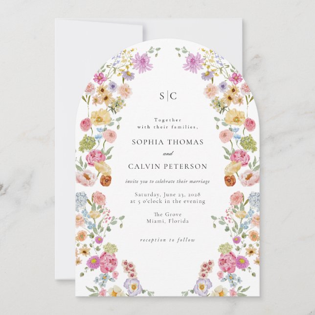 Blooming Colorful Floral Wedding Invitation (Front)