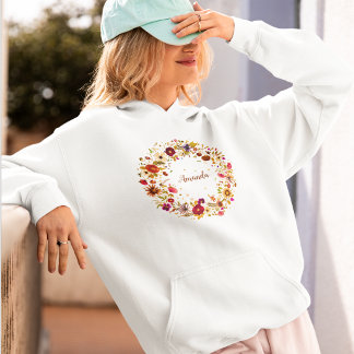 Blooming Colorful Pressed Flower Circle Artwork Hoodie