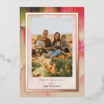 Blooming Colors Christmas Holiday Photo Foil Card<br><div class="desc">This chic and modern Christmas holiday photo card features a light beige background with brushstrokes in blooming colors from pink to green framed by rose gold foil. Personalize it for your needs. You can find matching products at my store.</div>