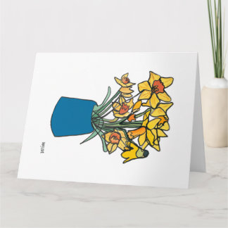 Blooming continuous line daffodils in vase  card