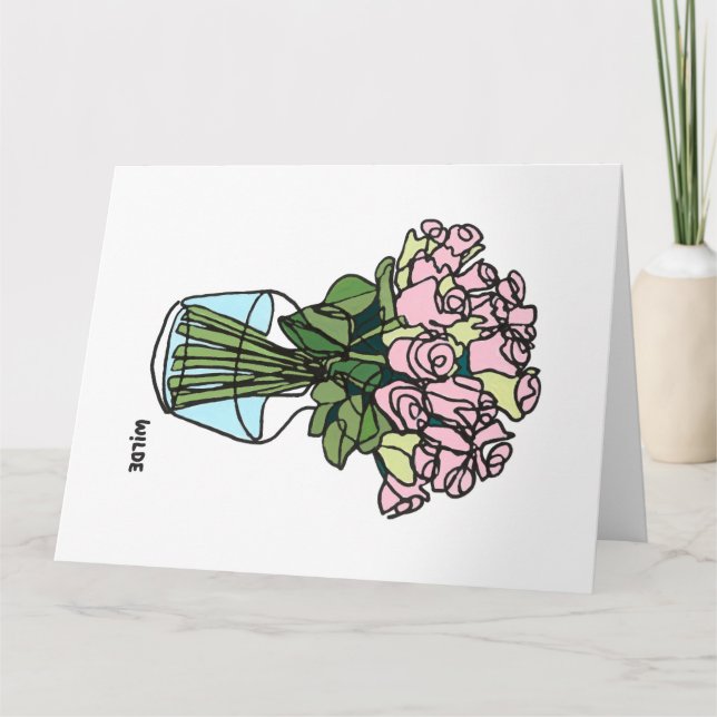 Blooming continuous line flowers in vase card (Front)