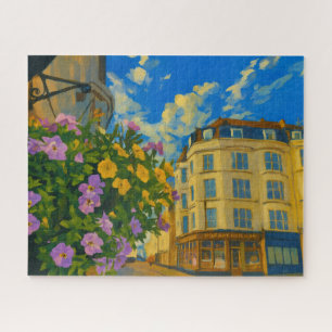 Blooming Corner – Vibrant European Street Jigsaw Puzzle