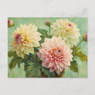 Blooming Dahlia Flowers Illustration Postcard