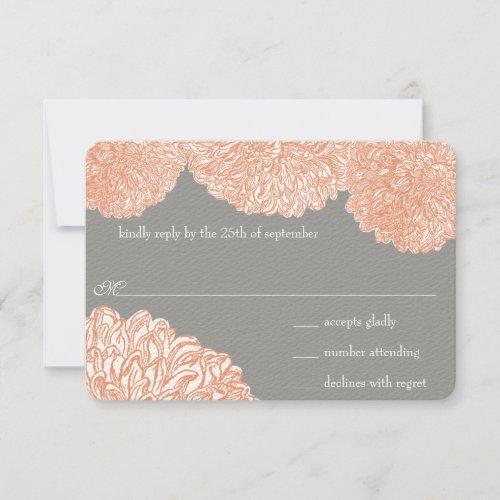 Vintage Floral Chrysanthemum Gray and Peach Invitations