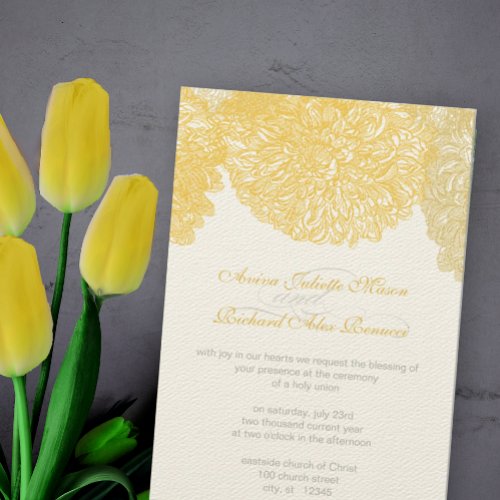 Blooming Dahlia Yellow Iris Wedding Invitation