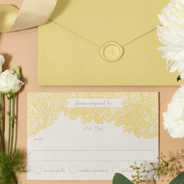 Blooming Dahlia Yellow Iris Wedding RSVP Card (Creator Uploaded)
