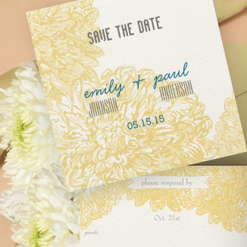 Blooming Dahlia Yellow Iris Wedding Save The Date