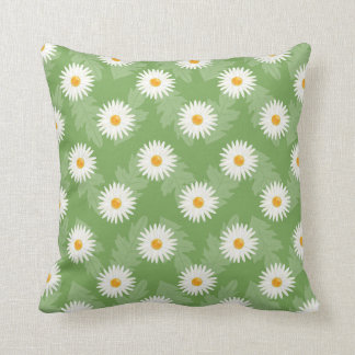 Blooming Daisy Flowers Pattern On Green Throw Pillow