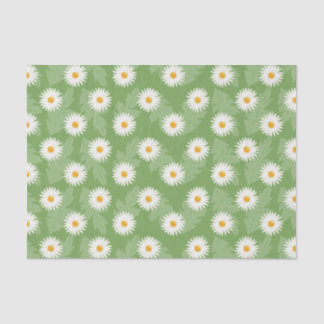 Blooming Daisy Flowers Pattern On Green Tissue Paper