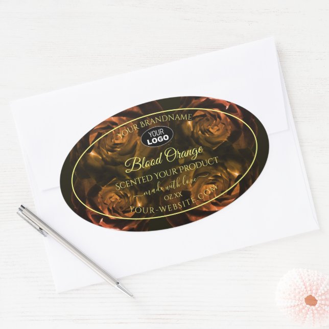 Blooming Dark Red Orange Roses Product Labels Logo (Envelope)