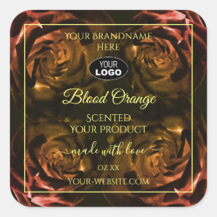 Blooming Dark Red Orange Roses Product Labels Logo