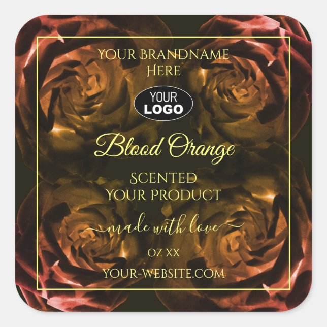 Blooming Dark Red Orange Roses Product Labels Logo (Front)