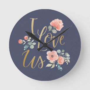 Blooming Delight Blue I Love Us Round Clock