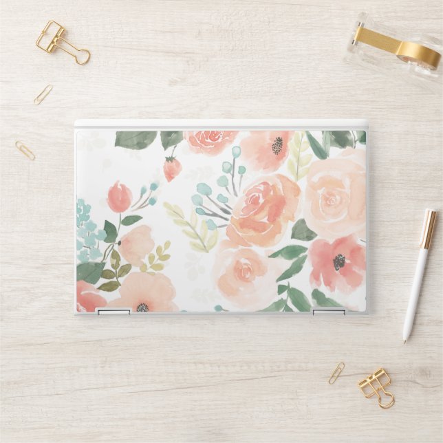 Blooming Delight | Pastel Peach HP Laptop Skin (Desk)