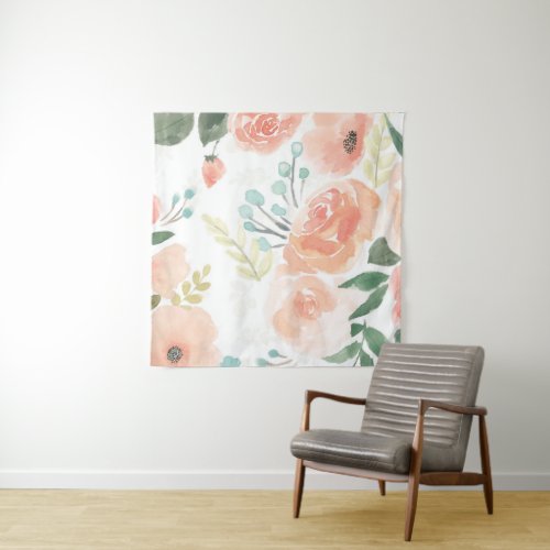 Blooming Delight  Pastel Peach Tapestry
