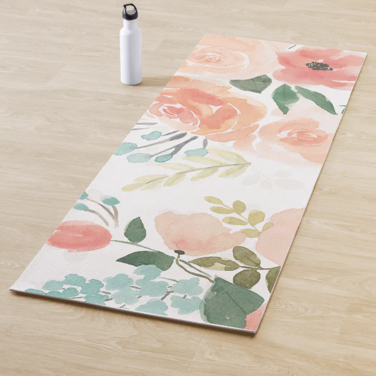Blooming Delight | Pastel Peach Yoga Mat | Zazzle