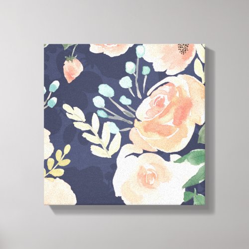 Blooming Delight  Peach  Blue Roses  Poppies Canvas Print