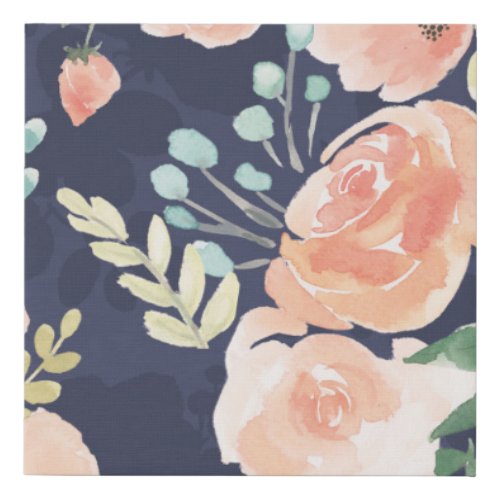 Blooming Delight  Peach  Blue Roses  Poppies Faux Canvas Print