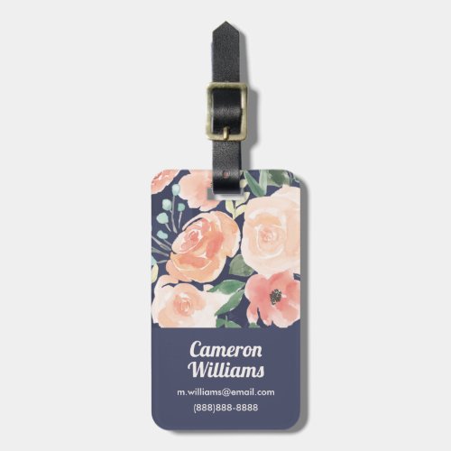 Blooming Delight  Peach  Blue Roses  Poppies Luggage Tag