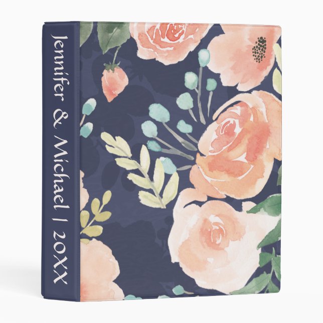 Blooming Delight | Peach & Blue Roses & Poppies Mini Binder (Front/Spine)