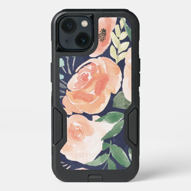 Blooming Delight | Peach & Blue Roses & Poppies Otterbox iPhone Case (Back)