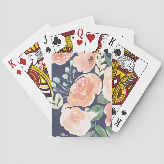 Blooming Delight | Peach & Blue Roses & Poppies Poker Cards (Back)