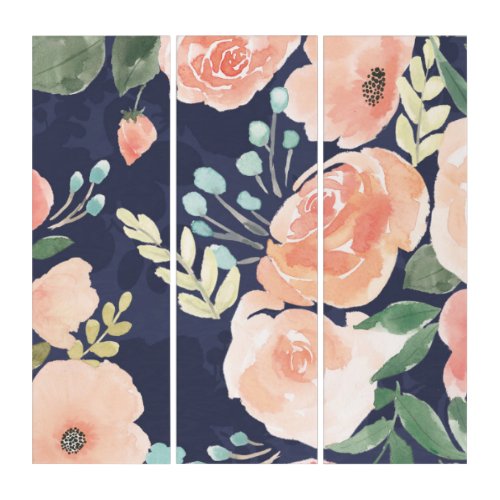 Blooming Delight  Peach  Blue Roses  Poppies Triptych