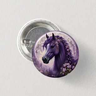 "Blooming Dreams: The Purple Floral Fantasy Horse" Button