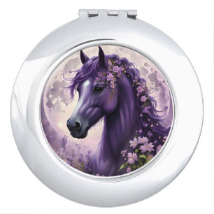"Blooming Dreams: The Purple Floral Fantasy Horse" Compact Mirror